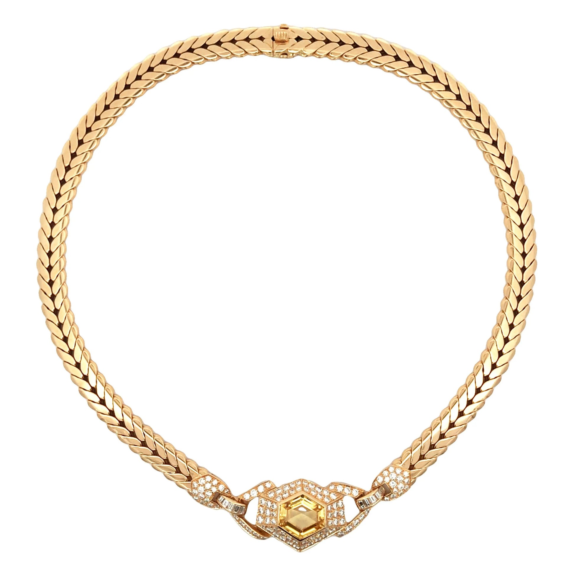 Cartier, 18K Gold Yellow Sapphire Diamond Necklace Cartier