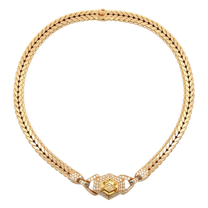 Cartier, 18K Gold Yellow Sapphire Diamond Necklace, GIA Cartier