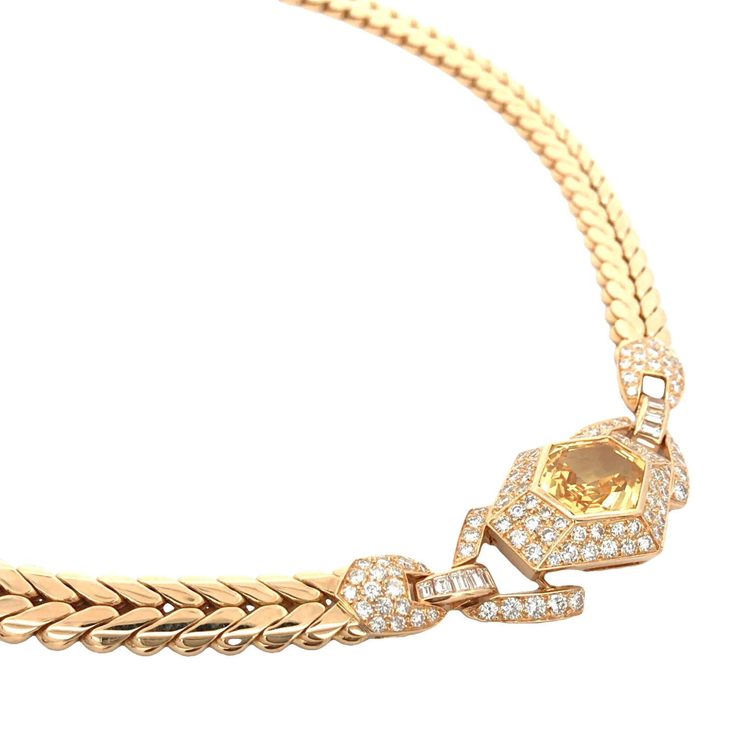 Cartier, 18K Gold Yellow Sapphire Diamond Necklace, GIA Cartier