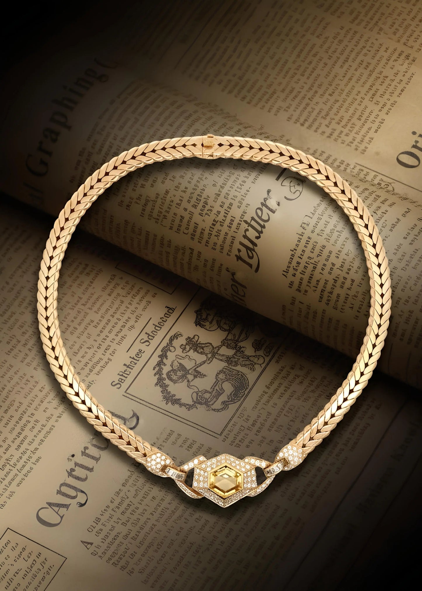 Cartier, 18K Gold Yellow Sapphire Diamond Necklace, GIA Cartier