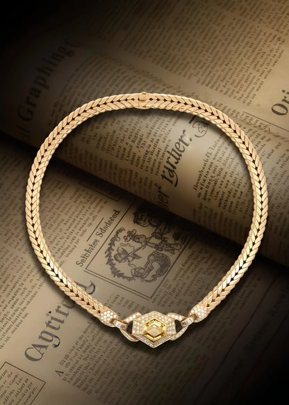 Cartier, 18K Gold Yellow Sapphire Diamond Necklace, GIA Cartier