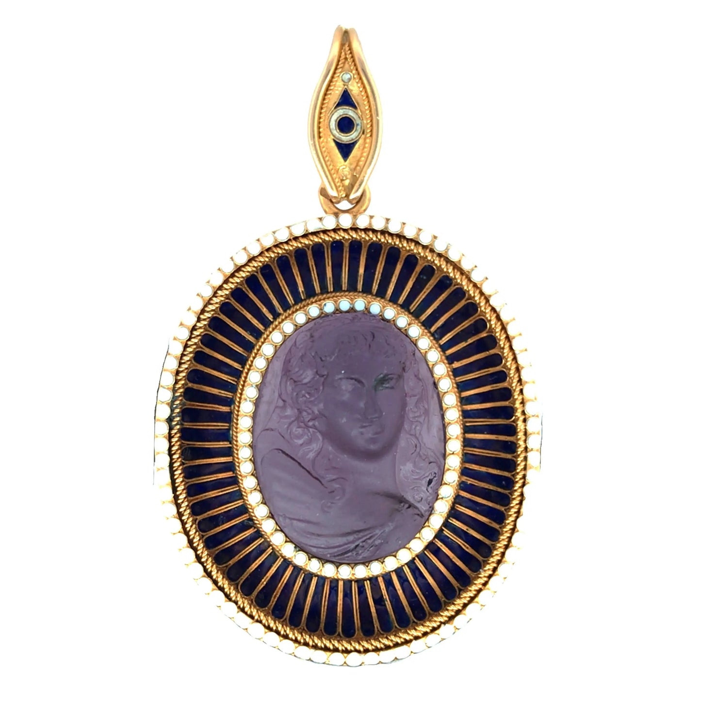 Antique Gold Enamel Amethyst Cameo Pendant Lueur Jewelry