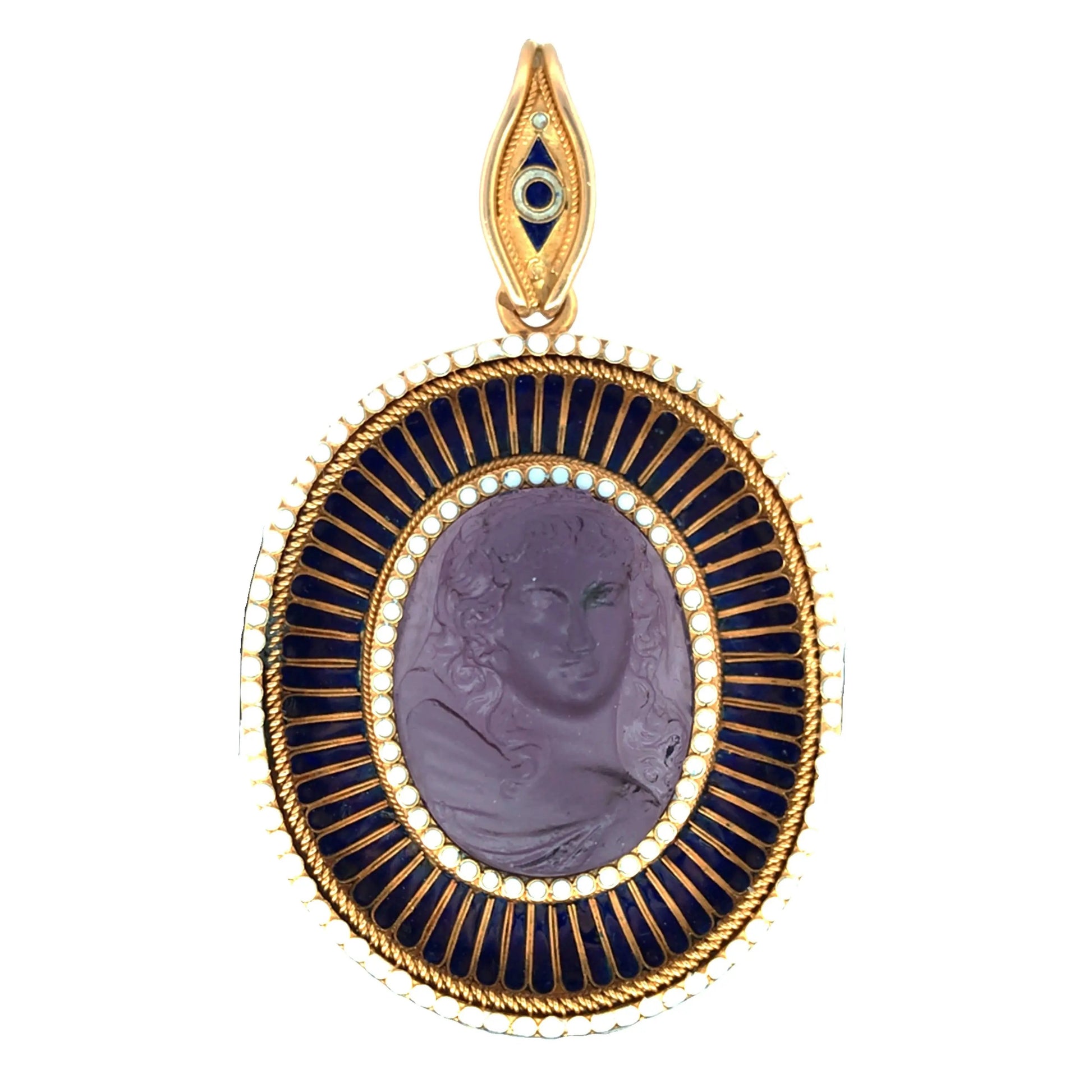 Antique Gold Enamel Amethyst Cameo Pendant Lueur Jewelry