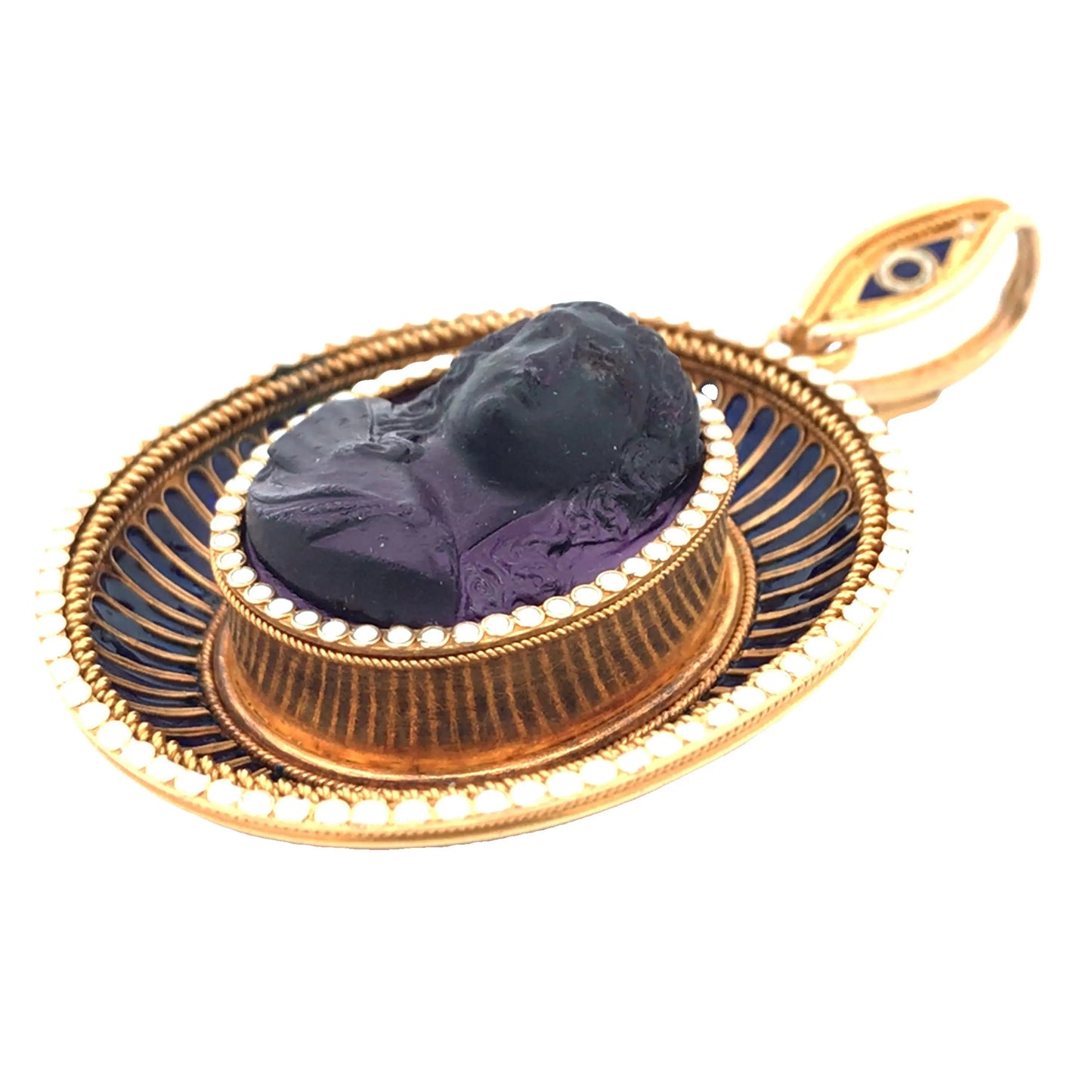 Antique Gold Enamel Amethyst Cameo Pendant Lueur Jewelry