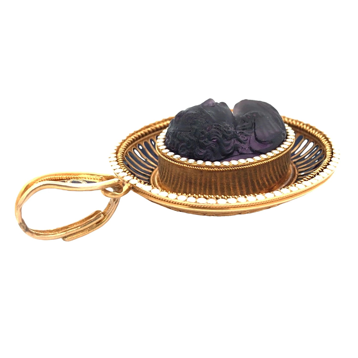 Antique Gold Enamel Amethyst Cameo Pendant Lueur Jewelry