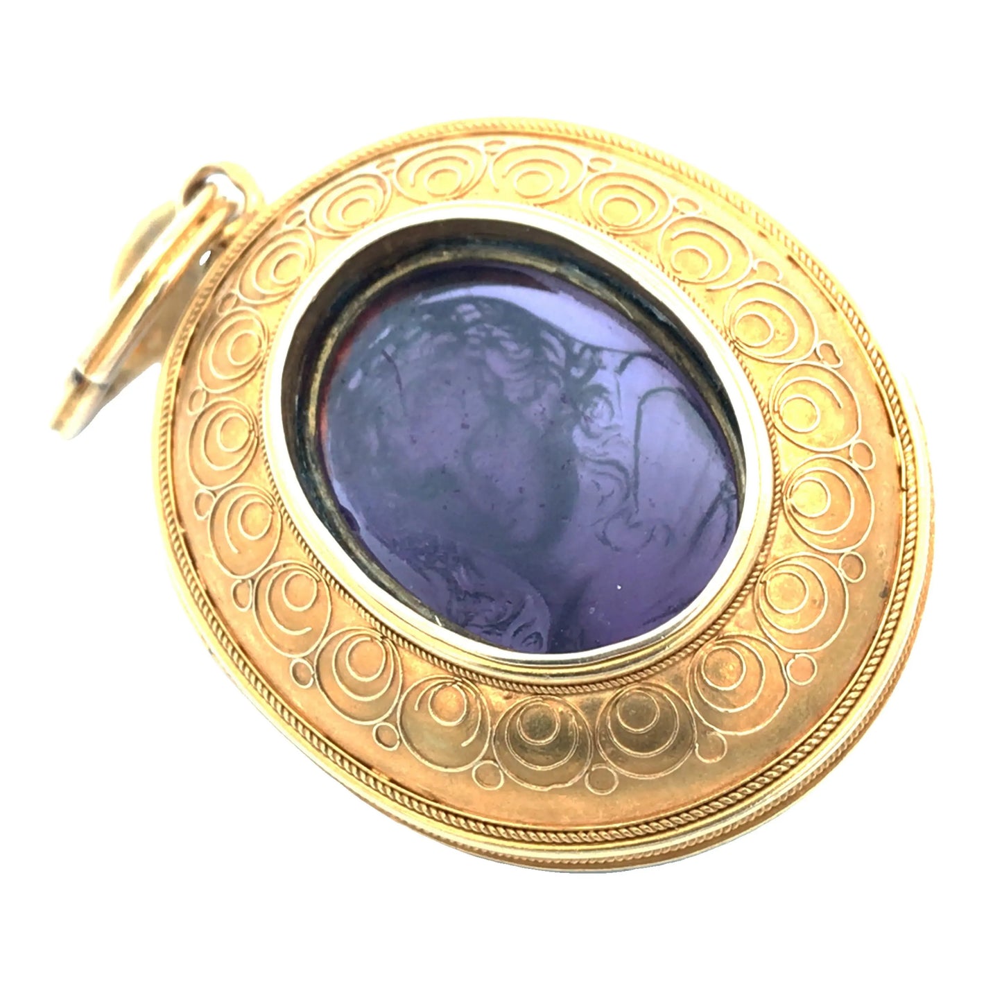 Antique Gold Enamel Amethyst Cameo Pendant Lueur Jewelry