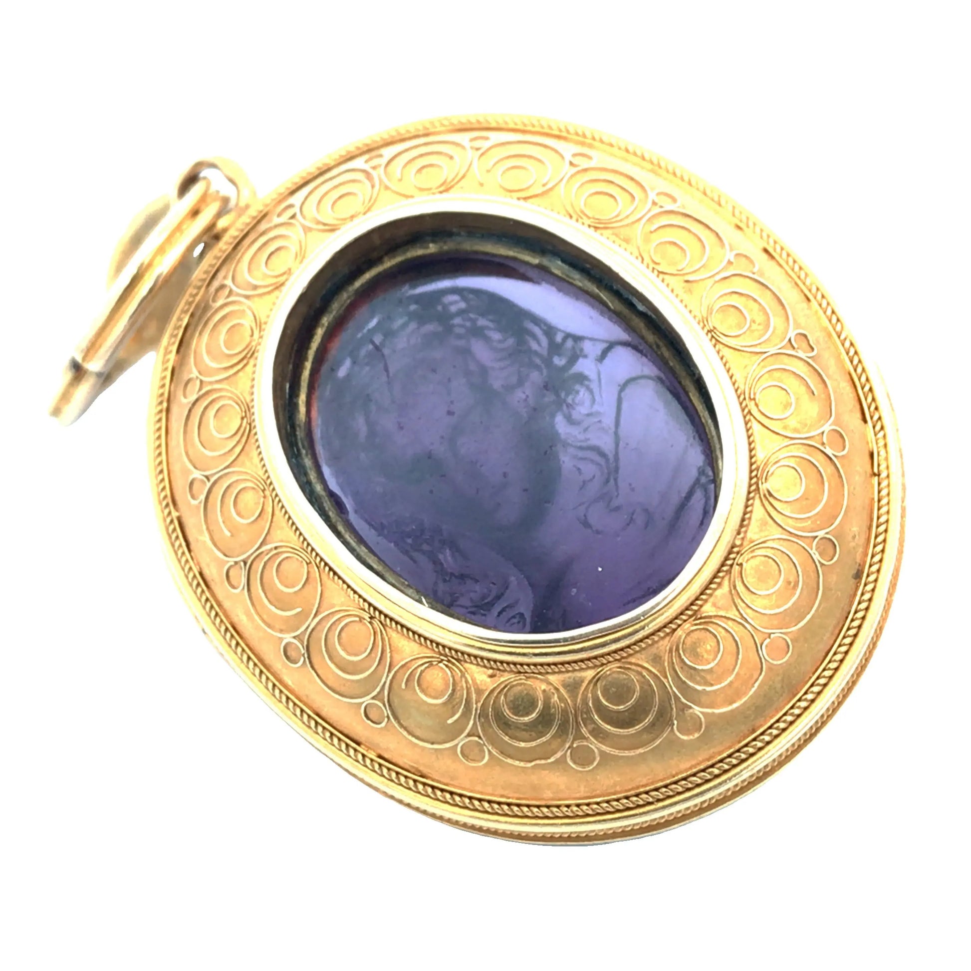 Antique Gold Enamel Amethyst Cameo Pendant Lueur Jewelry