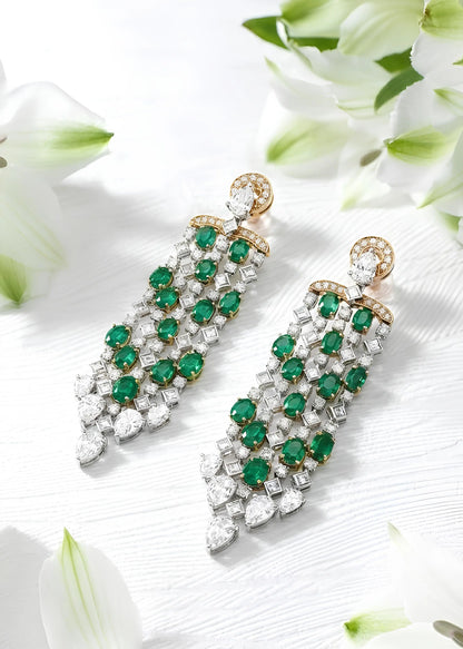 Bvlgari, 18K Gold Emerald Diamond Earrings Bvlgari