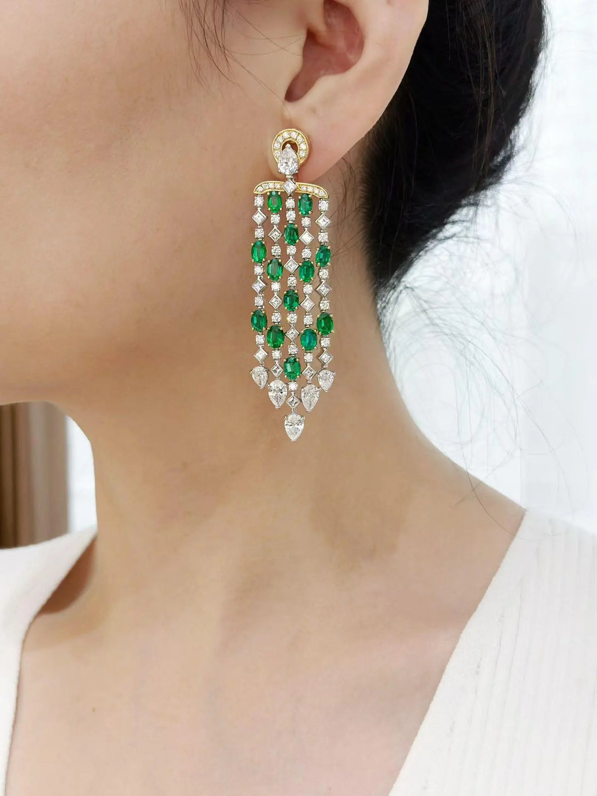 Bvlgari, 18K Gold Emerald Diamond Earrings