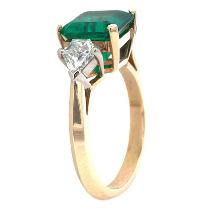 18K Gold 3.33ct Colombia minor Emerald Diamond Ring, AGL Lueur Jewelry