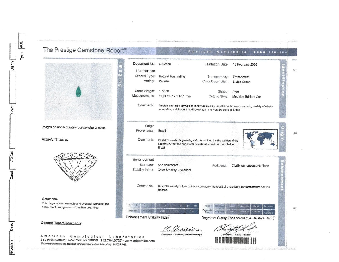 14K Gold 1.72ct Paraiba Diamond Ring, GIA, AGL Lueur Jewelry