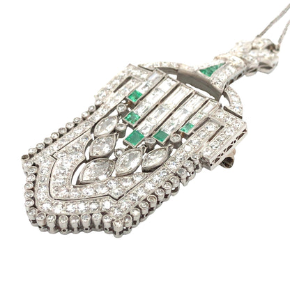 Art Deco Platinum Diamond Emerald Pendant Necklace Lueur Jewelry