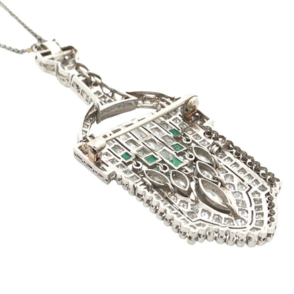 Art Deco Platinum Diamond Emerald Pendant Necklace Lueur Jewelry