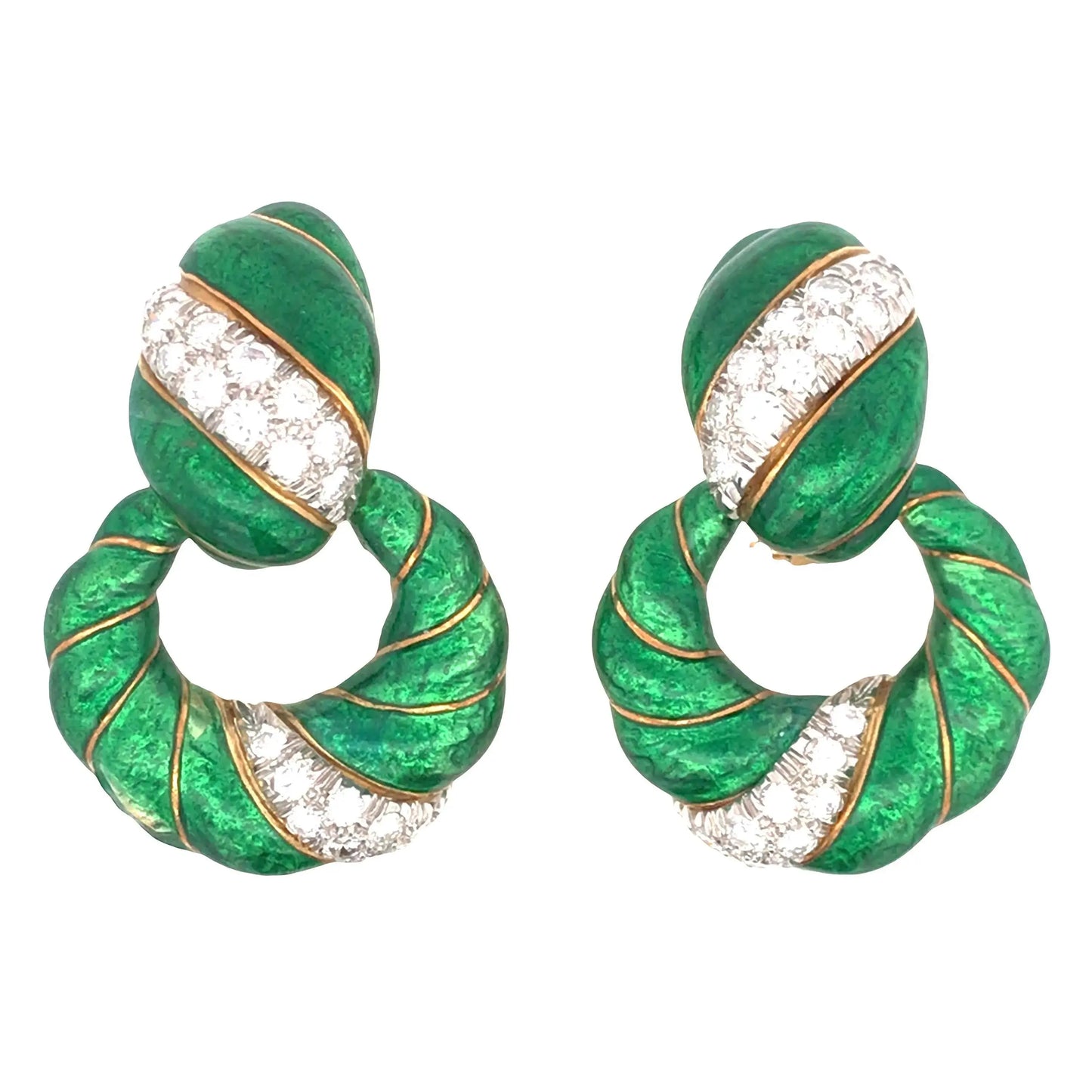 David Webb, Platinum 18K Gold Enamel Diamond Earrings David Webb