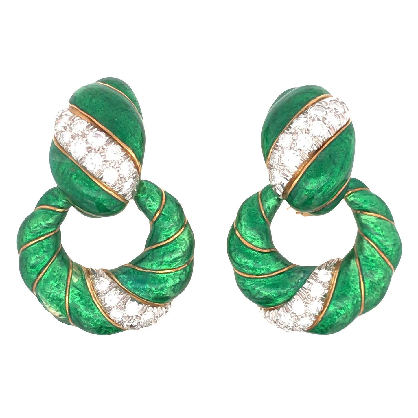 David Webb, Platinum 18K Gold Enamel Diamond Earrings David Webb