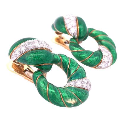 David Webb, Platinum 18K Gold Enamel Diamond Earrings David Webb