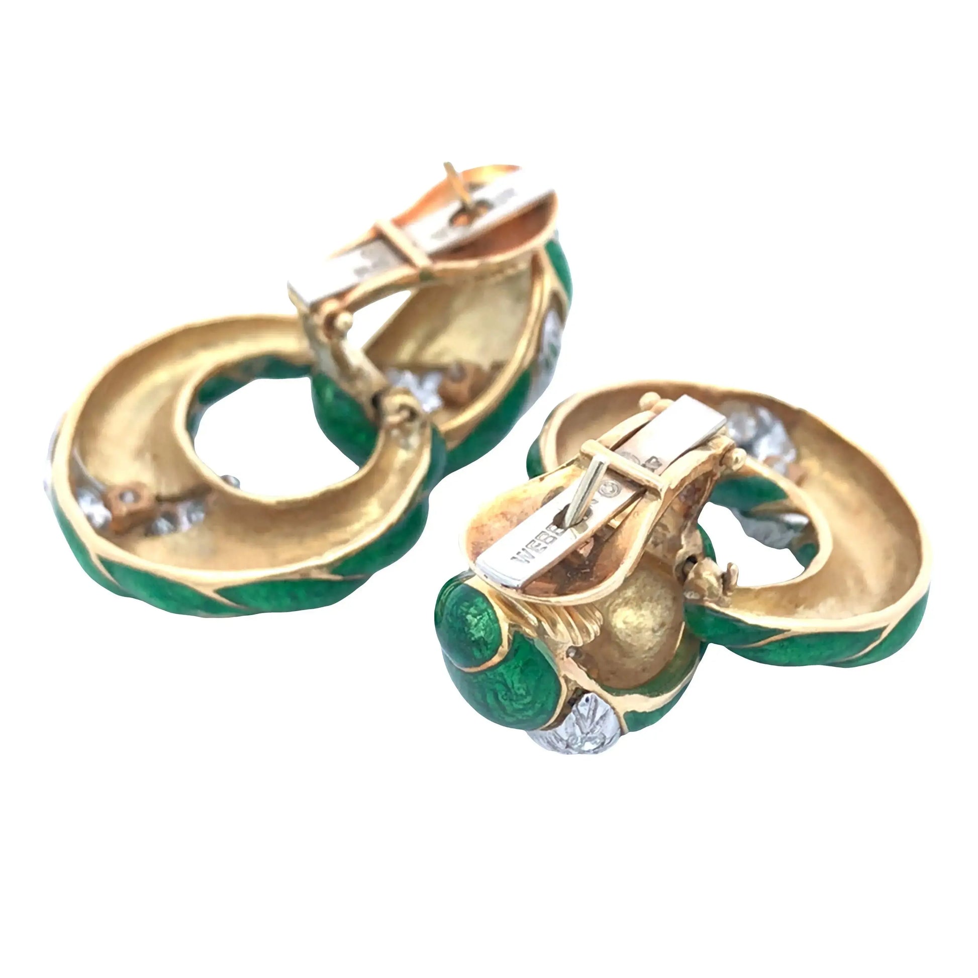 David Webb, Platinum 18K Gold Enamel Diamond Earrings David Webb
