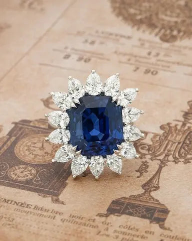Platinum 13.52ct Ceylon no-heat Sapphire Diamond Ring, AGL Lueur Jewelry