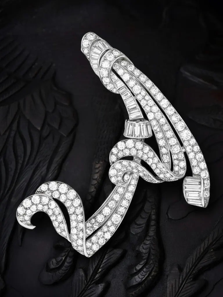 Van Cleef & Arpels, Platinum Double Clip Diamond Brooch VCA