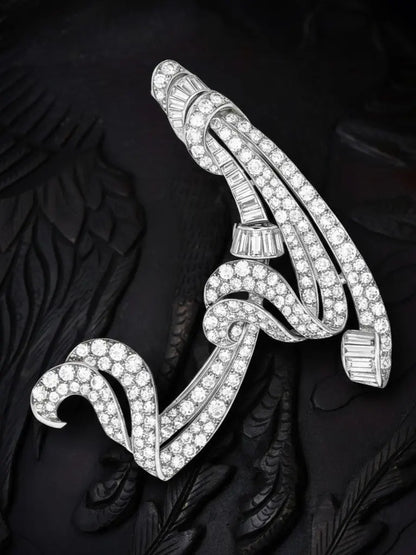 Van Cleef & Arpels, Platinum Double Clip Diamond Brooch VCA