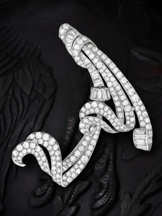 Van Cleef & Arpels, Platinum Double Clip Diamond Brooch VCA