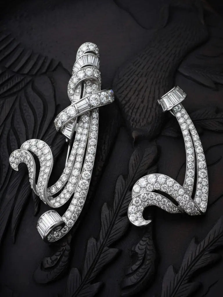 Van Cleef & Arpels, Platinum Double Clip Diamond Brooch VCA