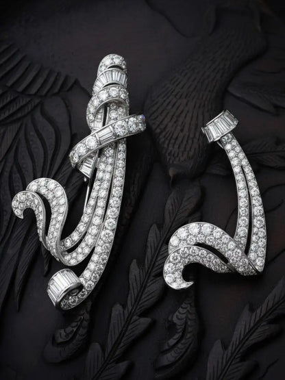 Van Cleef & Arpels, Platinum Double Clip Diamond Brooch VCA