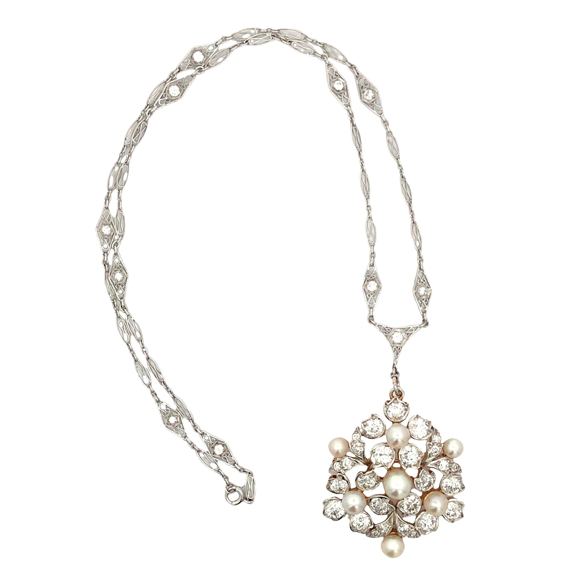 Tiffany, 18K Gold Natural Pearl Diamond Brooch, GIA Tiffany