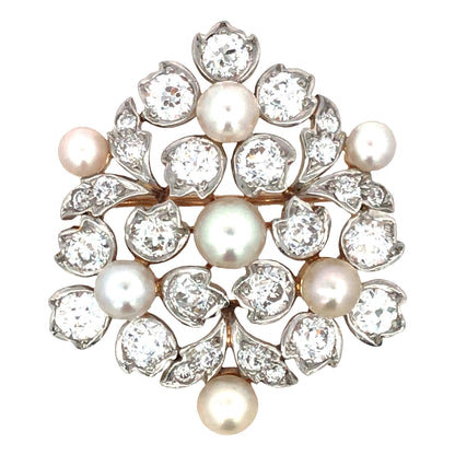 Tiffany, 18K Gold Natural Pearl Diamond Brooch, GIA Tiffany