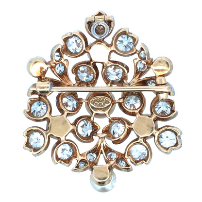 Tiffany, 18K Gold Natural Pearl Diamond Brooch, GIA Tiffany