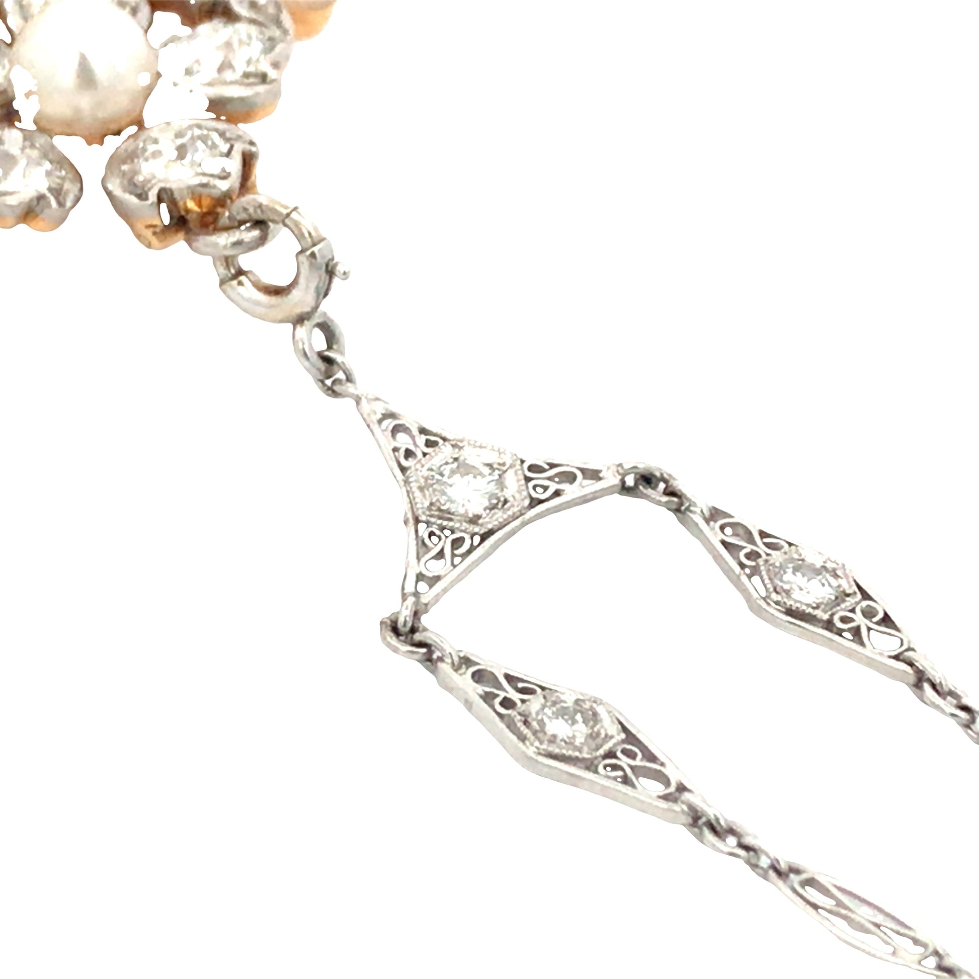 Tiffany, 18K Gold Natural Pearl Diamond Brooch, GIA Tiffany