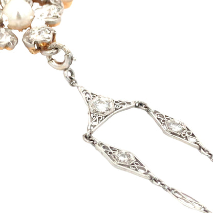 Tiffany, 18K Gold Natural Pearl Diamond Brooch, GIA Tiffany