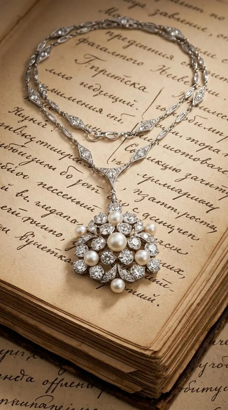 Tiffany, 18K Gold Natural Pearl Diamond Necklace, GIA