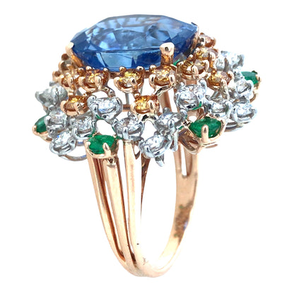 18K Gold 7.30ct Ceylon no-heat Sapphire Emerald Diamond Ring, AGL Lueur Jewelry