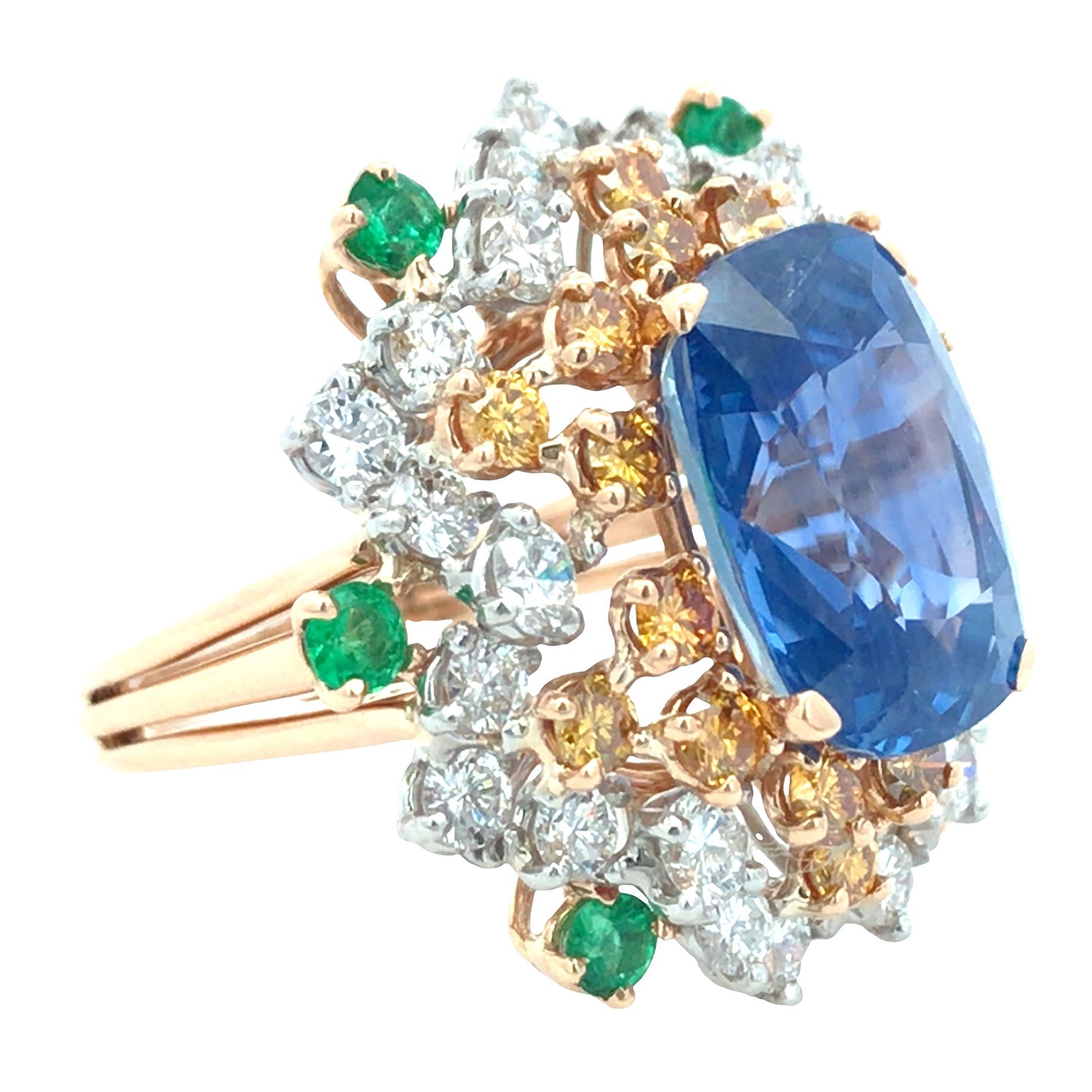 18K Gold 7.30ct Ceylon no-heat Sapphire Emerald Diamond Ring, AGL Lueur Jewelry