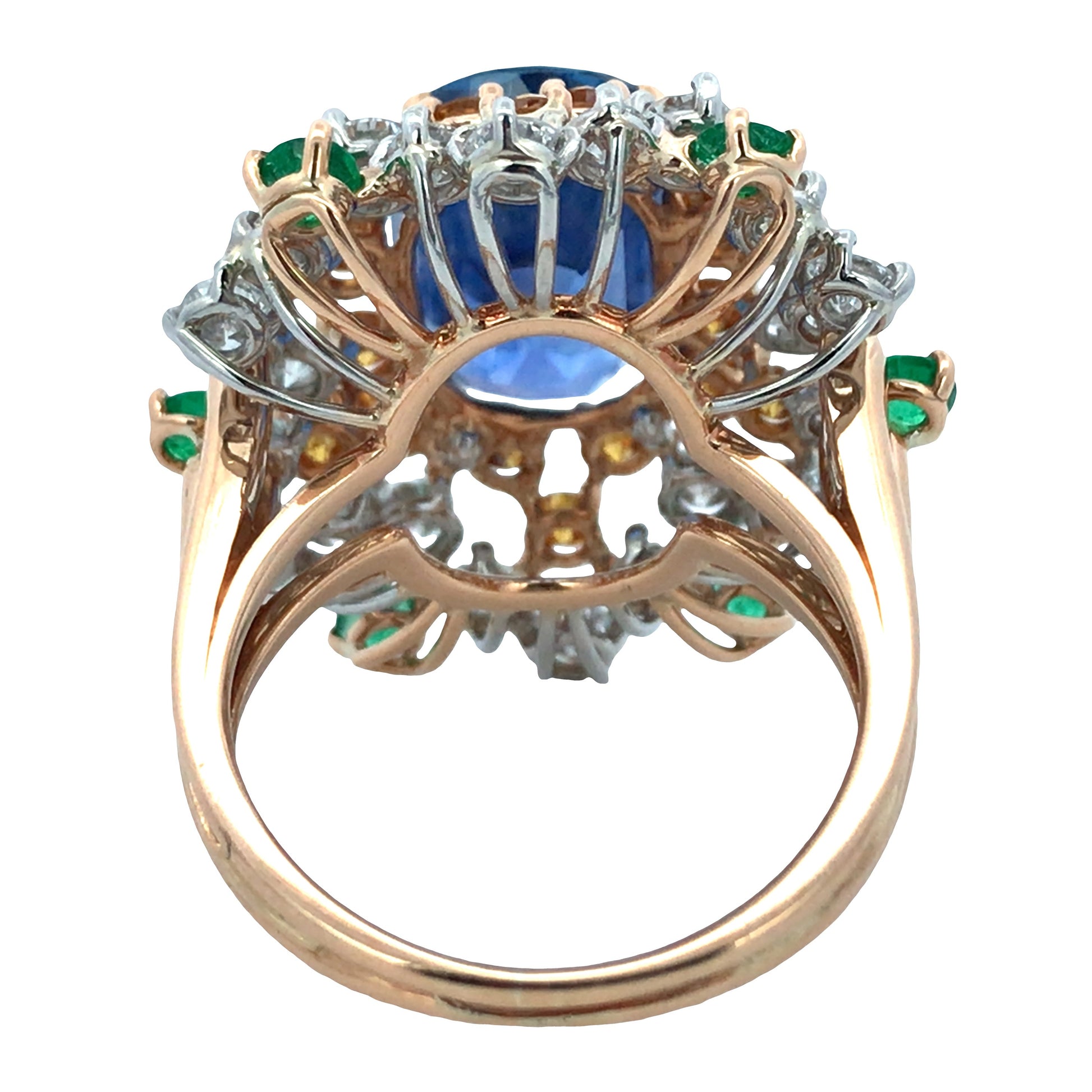 18K Gold 7.30ct Ceylon no-heat Sapphire Emerald Diamond Ring, AGL Lueur Jewelry