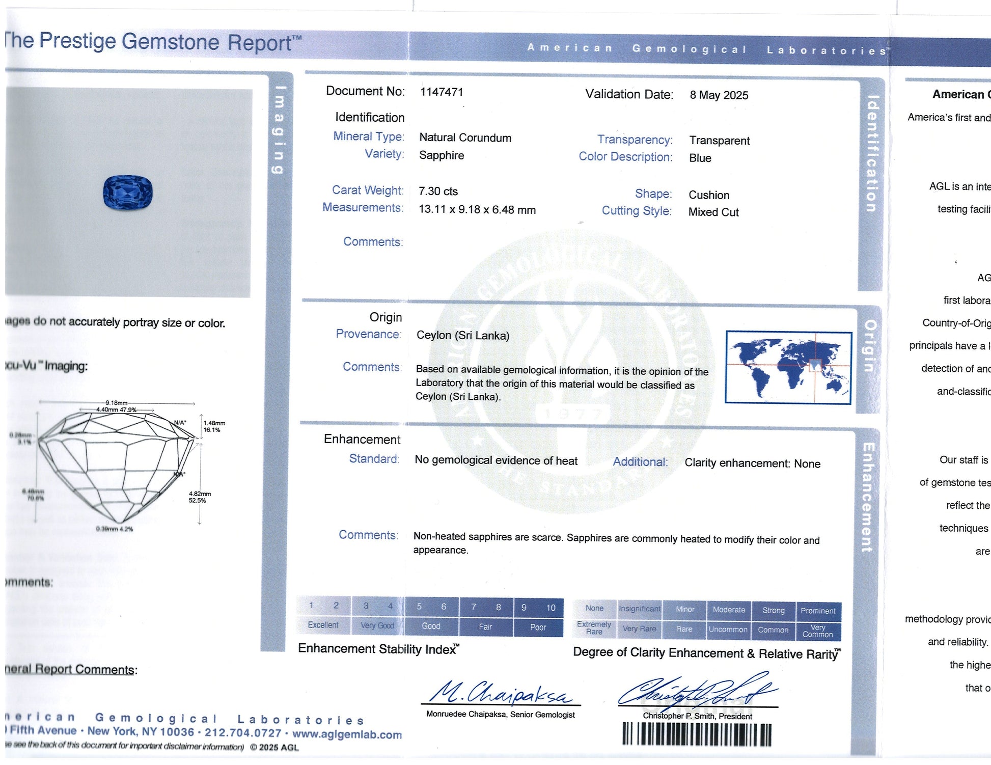 18K Gold 7.30ct Ceylon no-heat Sapphire Emerald Diamond Ring, AGL Lueur Jewelry