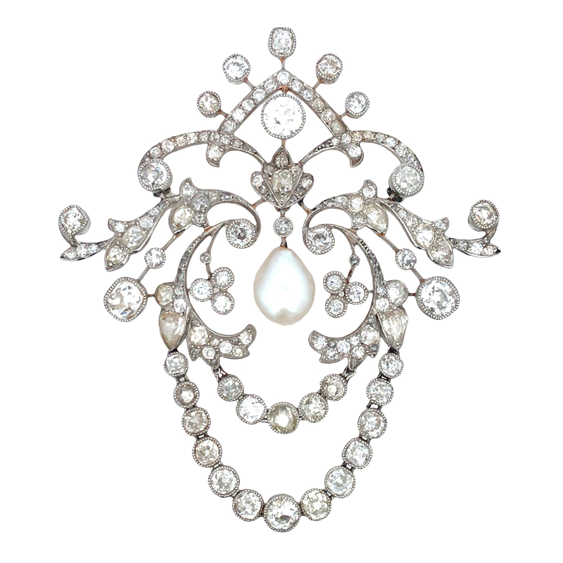 Platinum Diamond Pearl Brooch Lueur Jewelry