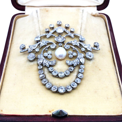 Platinum Diamond Pearl Brooch Lueur Jewelry