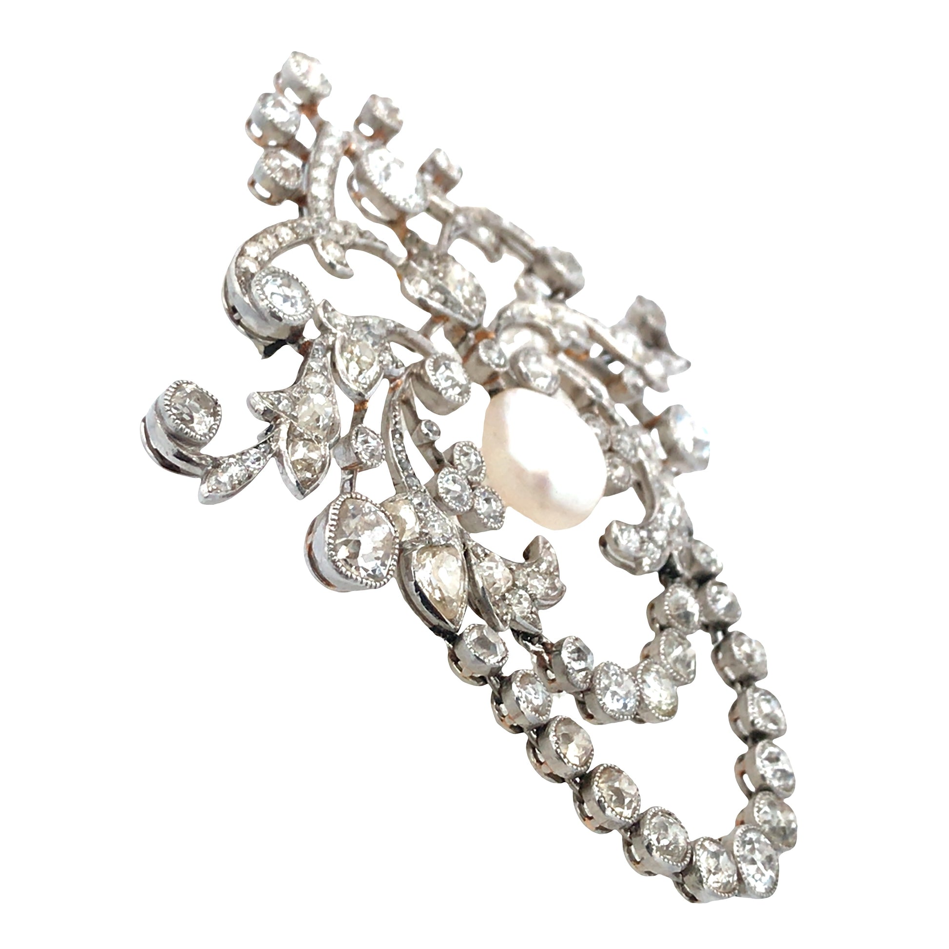 Platinum Diamond Pearl Brooch Lueur Jewelry