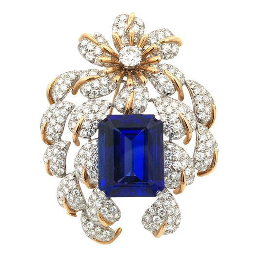 Tiffany Schlumberger, 18K Gold Tanzanite Diamond Brooch Tiffany