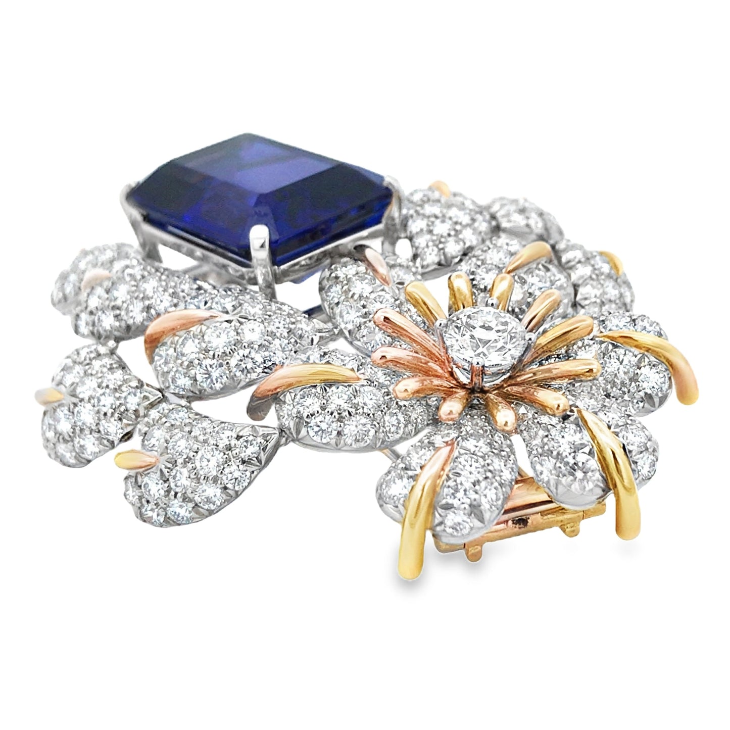 Tiffany Schlumberger, 18K Gold Tanzanite Diamond Brooch Tiffany