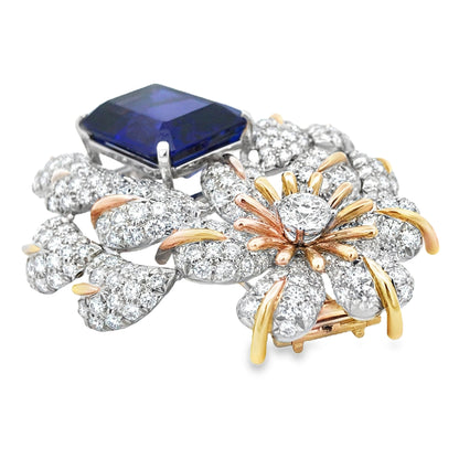 Tiffany Schlumberger, 18K Gold Tanzanite Diamond Brooch Tiffany