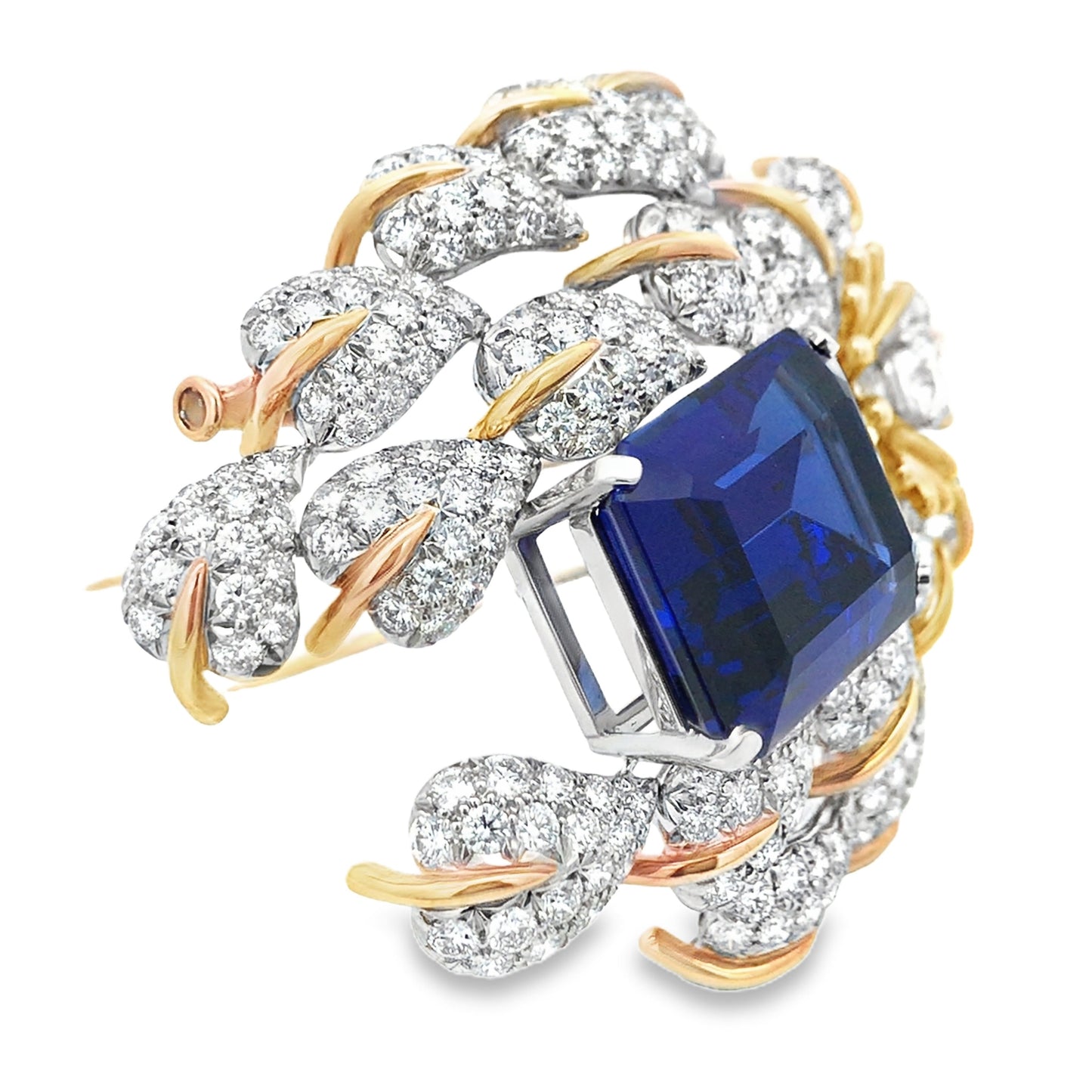 Tiffany Schlumberger, 18K Gold Tanzanite Diamond Brooch Tiffany