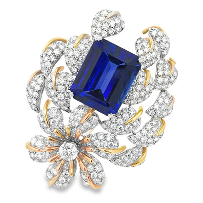 Tiffany Schlumberger, 18K Gold Tanzanite Diamond Brooch Tiffany