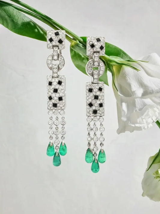 Cartier, 18K Gold Diamond Gemstone Panthere Earrings Cartier