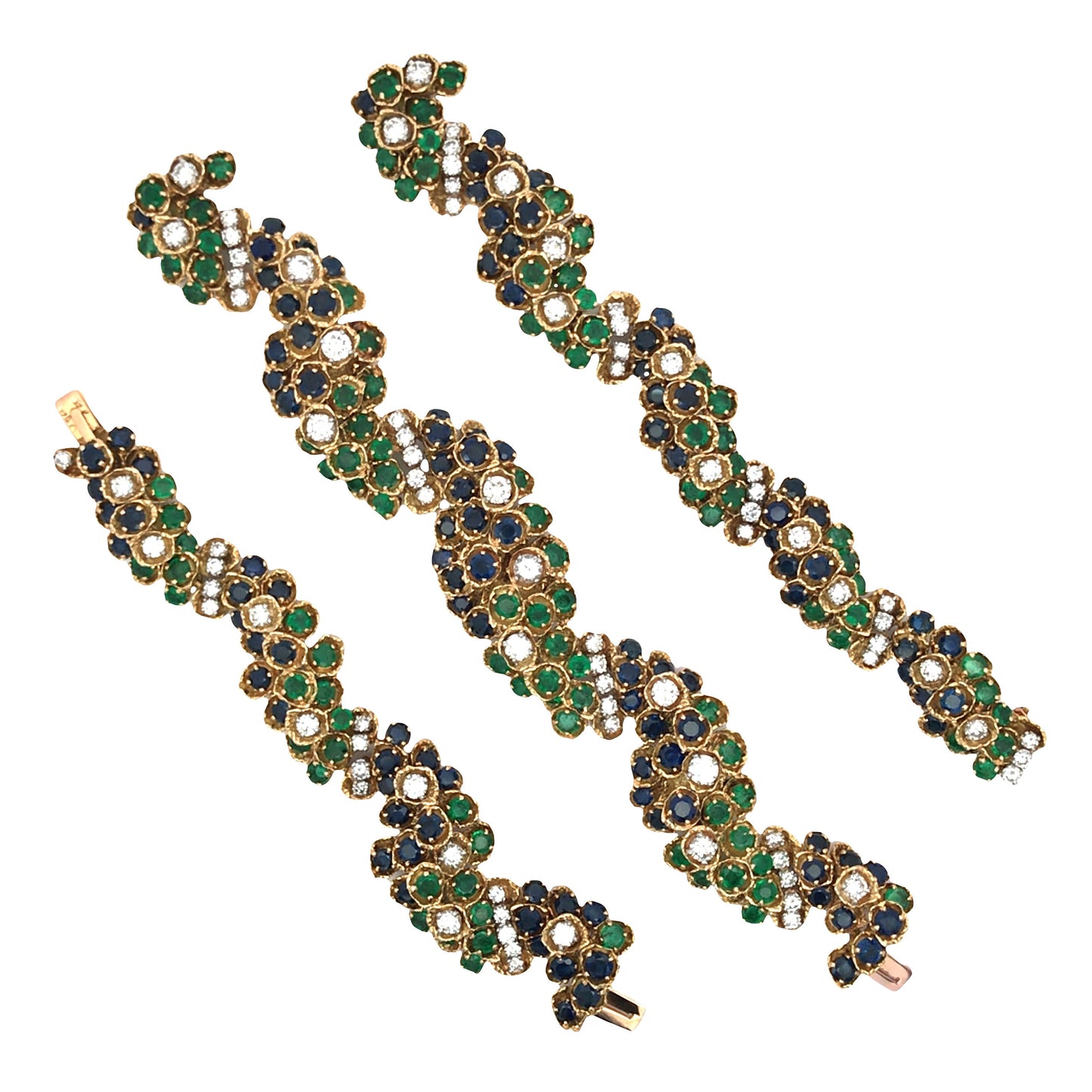 18K Gold Sapphire Emerald Diamond Necklace and Earrings Lueur Jewelry