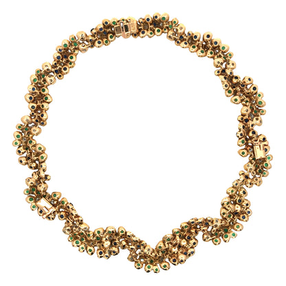 18K Gold Sapphire Emerald Diamond Necklace and Earrings Lueur Jewelry