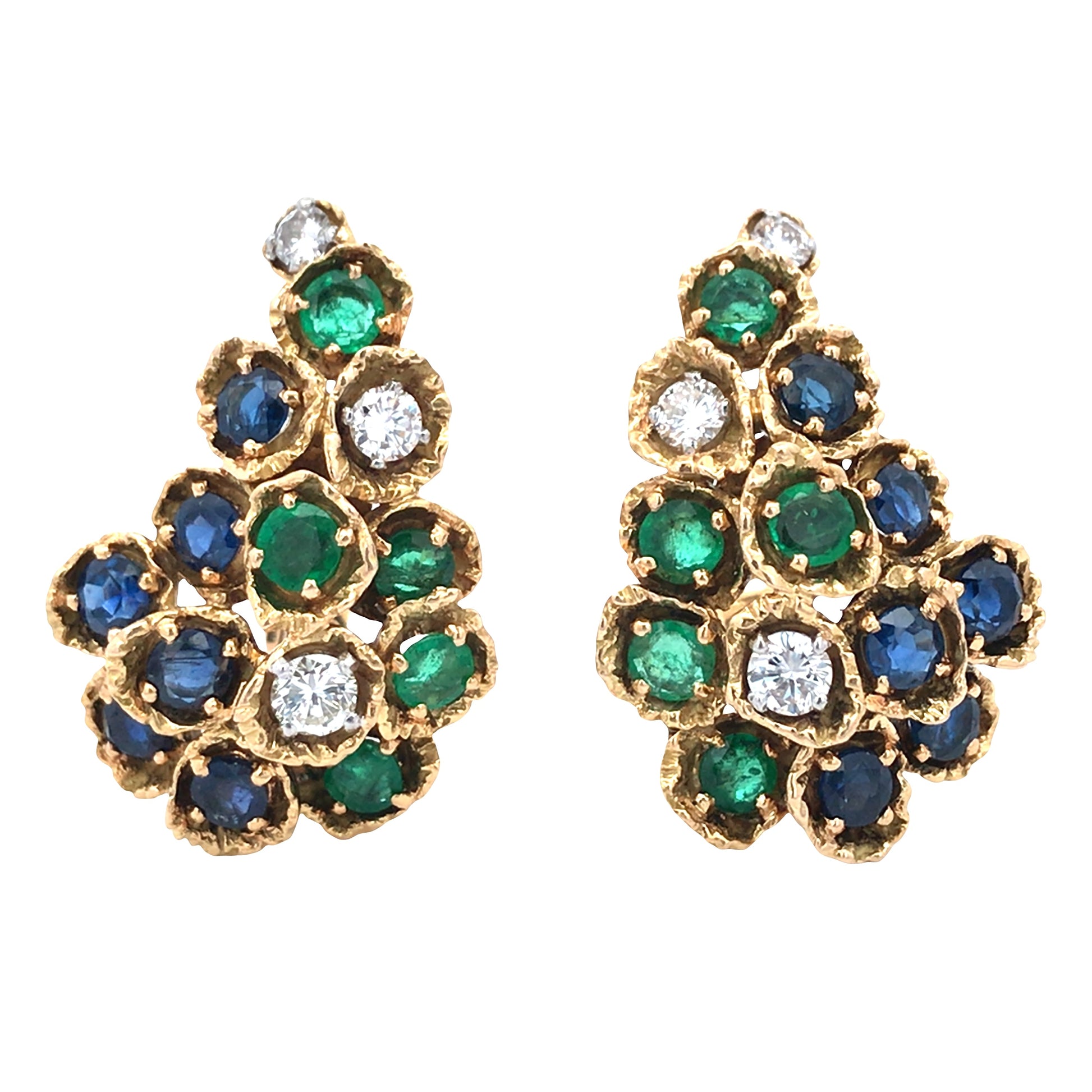 18K Gold Sapphire Emerald Diamond Necklace and Earrings Lueur Jewelry