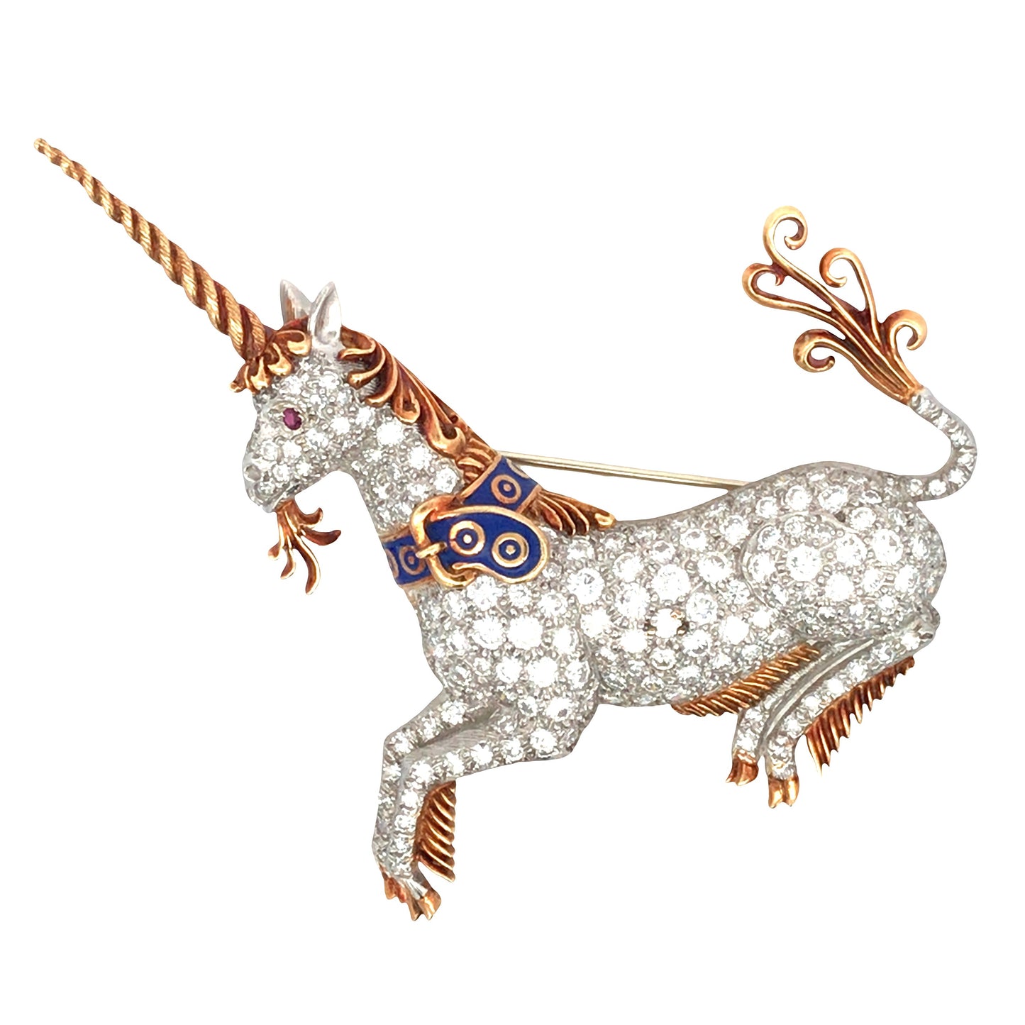 Platinum 18K Gold Diamond Unicorn Brooch Lueur Jewelry
